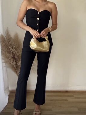 ZARA TWO-PIECE FLARED JUMPSUIT BLACK STRAPLESS  L